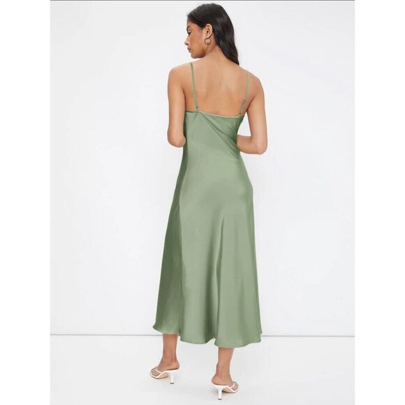 sage green satin midi dress cowl neck - Picture 3 of 3